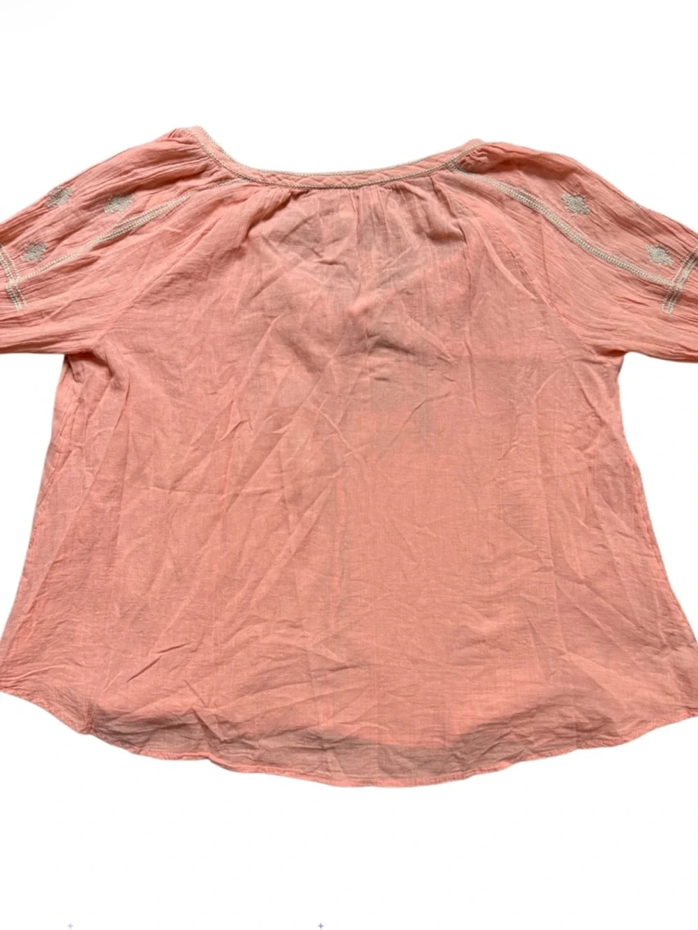 LOFT Coral Pink 100% Cotton Embroidered Boho Chic Indie Tassel Top Size Medium - Picture 3 of 8